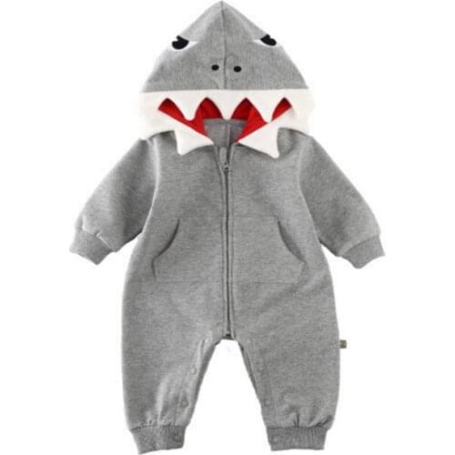 Baby Boy Girl Clothes Winter Warm Long Sleeve 3D Shark Romper Jumpsuit Autumn Zipper Spring Cotton Hooded Outfit Boys Girls
