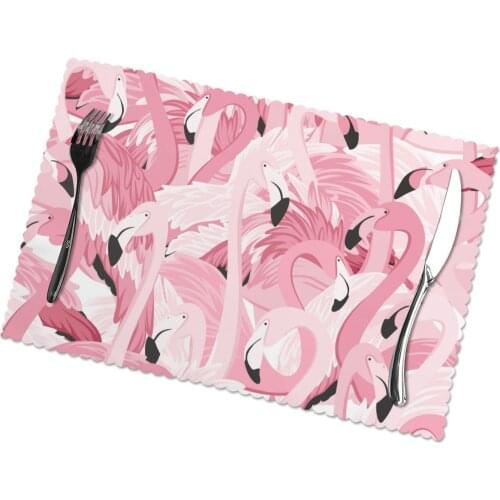 Table Mats Drink Coaster Table Placemats Pink Flamingos Pattern Coffee Mug Cup Coasters 6 PCS Non-slip Pads