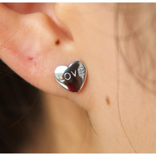 Genuine 925 sterling silver new simple love engraved heart shape valentines gift no stone simple dainty heart earring