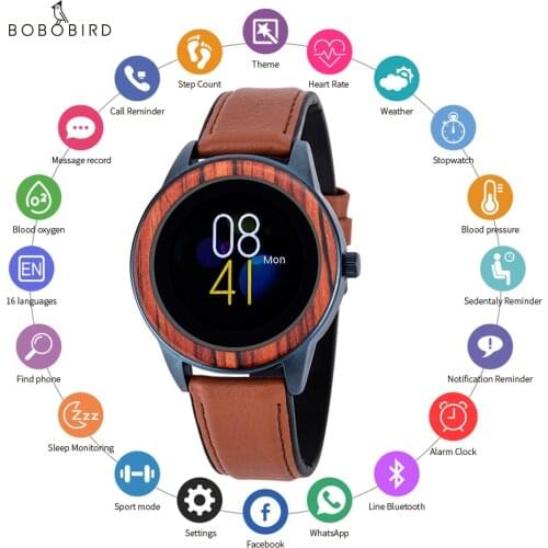 Bobo bird Wooden Smart Watch mens watches Waterproof SmartWatch Bluetooth 5.0 Heart Rate Monitor Sport Watch for android