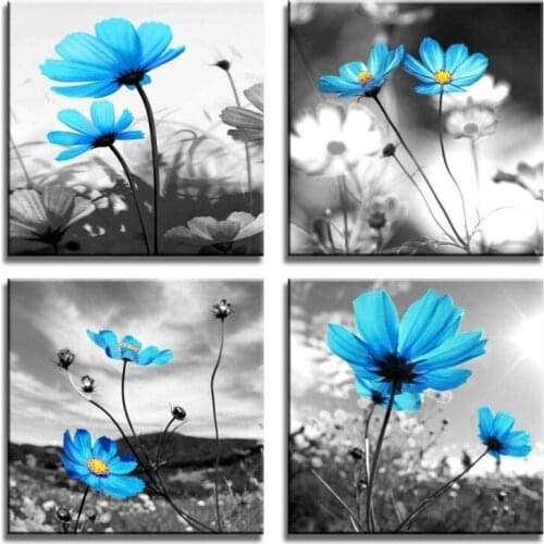 Modern Salon Theme Black and White Peacock Blue Vase Flower Abstract Painting Still Life Canvas Wall Art for Home Drop Shipping