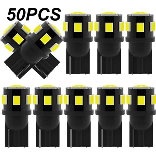 50Pcs T10 Led Canbus W5W Led Bulbs 168 194 6000K White Signal Lamp Dome Reading License Plate Light Car Interior Lights Auto 12V