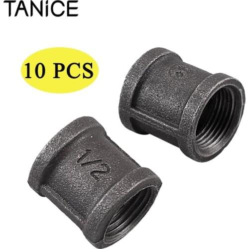 TANiCE 10Pcs Threaded Wrought Iron Pipe Fittings 1/2" 3/4" Malleable Cast Iron Accessories For BSP Threaded Pipes & DIY Projects