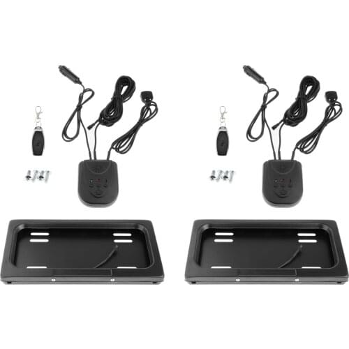 Universal 2 Sets Shutter Electric License Plate Frame Bracket Holder w/ Remote Control Rust Proof Waterproof