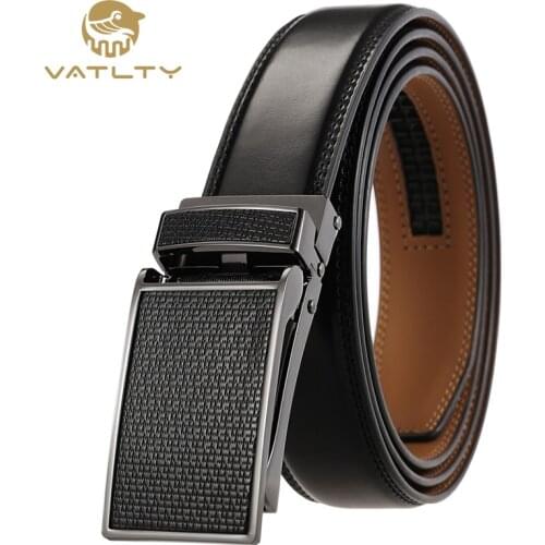 VATLTY Fashion 3.0cm Mens Genuine Leather Belt, Hard Metal Automatic Buckle Soft Natural Cowhide Business Suit Belts For Men