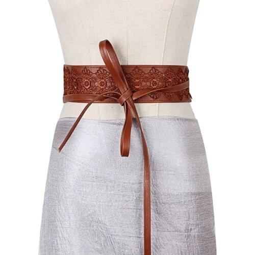 Vintage Wide lace leather corset belt for women Fashion Bownot Cummerband strap Ladies Dress belt Waistband clothes accessories