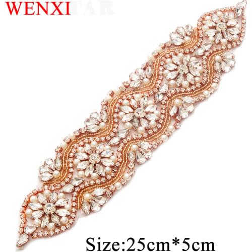 WENXI 10PCS Wholesale Beads Rhinestones Appliques Hand Rose Gold Crystal Sewing On For Bridal Dress Sash Accessory WX840