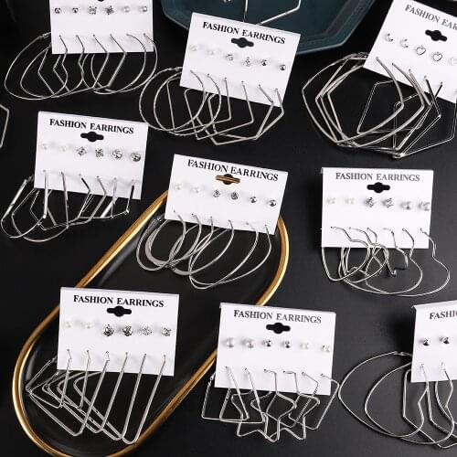 WYBU 19 Style Metal Large Hoop Earring Set For Women Triangle Stud Earring Star Earing Set Ear Rings Brinco Female Bijouterie