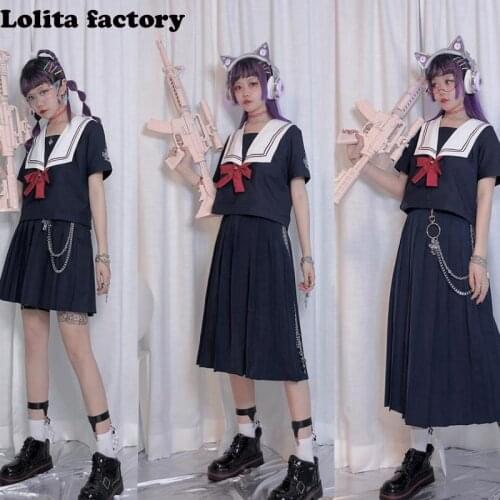 Japanese Bad Girls JK Uniform Basic Pleated Skirt Excellent Students Super-long College Dresses Sailor suit
