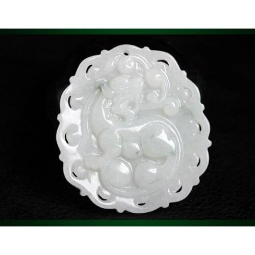 Jadeite jade A goods wave flower hollow out fortune to ward off bad luck the mythical wild animal Jade pendant with certificate
