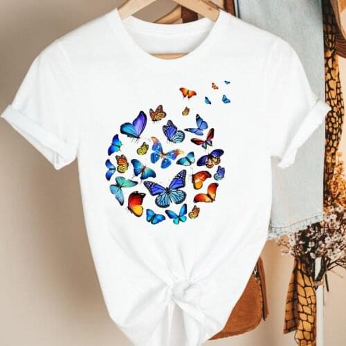 Women Clothes Butterfly 90s Travel Holiday Cute Cartoon Summer Short Sleeve Print Fashion Tshirt Female Tee Top Graphic T-shirt