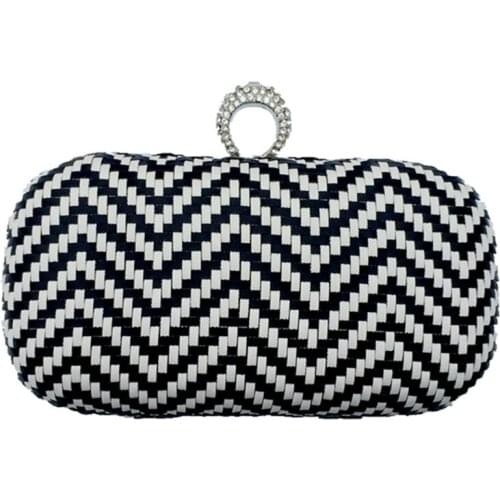 ROOGLI Women Evening Bag classic Black and White Woven Clutch bag Wedding Party Diagonal Crossbody Shoulder Bag 2020 New handbag