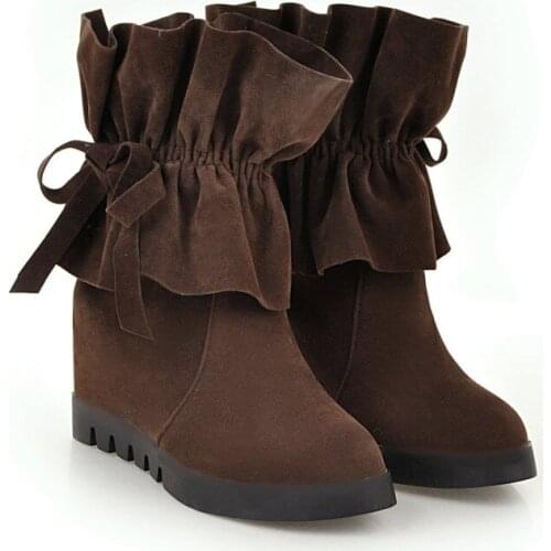 Big Size 9 10 11 12 boots women shoes ankle boots for women ladies boots Lace bow tie with raised velvet inside