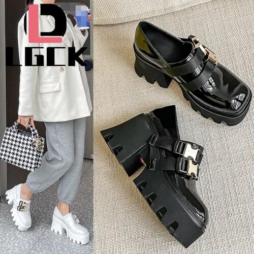 New Arrival Square High Heel Women Platform Pumps Spring Summer Shallow Mouth Buckle Strap Shoe Round Toe Shoes Women High Heels