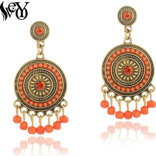VEYO 2019 Tassel Earrings Round Rhinestone Drop Vintage Ethnic Acrylic Earrings for Women Fashion Jewelry Gift New