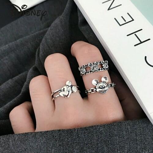 2021 New Fashion Cartoon Retro Cute Mickey Mouse Adjustable Double Layer Ring Ladies Personality Trend Ring Couple Gift
