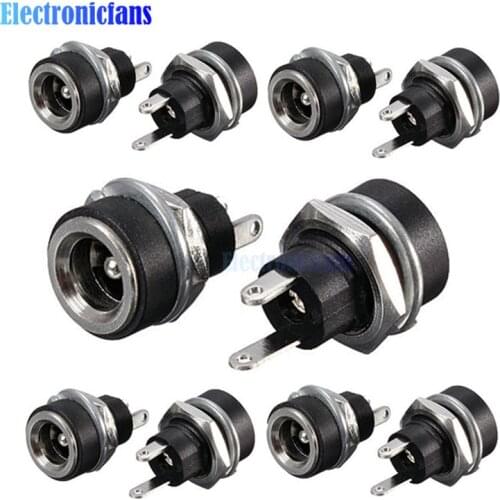 10Pcs 3A 12v For DC Power Supply Jack Socket Female Panel Mount Connector 5.5mm 2.1mm Plug Adapter 2 Terminal Types 5.5*2.1