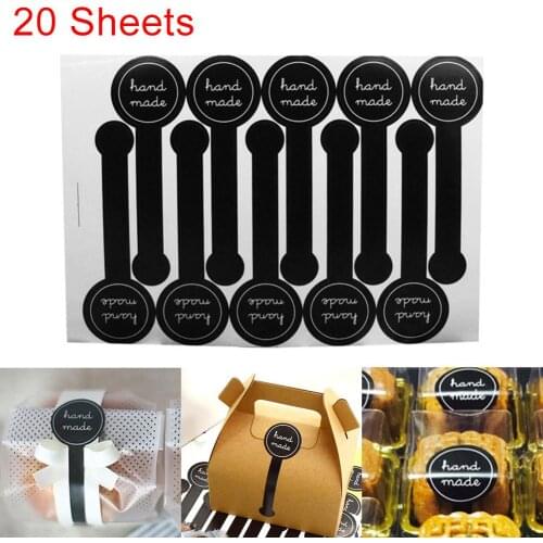 200Pcs Long Style "HAND MADE" Black Handmade Cake Packaging Sealing Label Kraft Sticker Baking DIY Gift Box Stickers