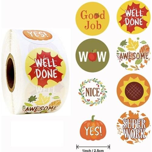 500pcs/roll Wow Cartoon Cat Stickers 1 Inch Cute Elephant Cat Adhesive Tape Wrapping Gift Decoration School Kids Reward F6051