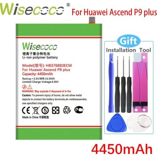 Wisecoco 4450mAh HB376883ECW Battery For Huawei Ascend P9 plus VIE-AL10 Phone In Stock Latest Production Battery+Tracking Number