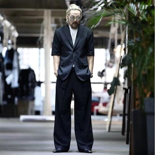 Mens new solid color yuppie loose Korean fashion casual wide leg pants long fat pants breeches black Khaki