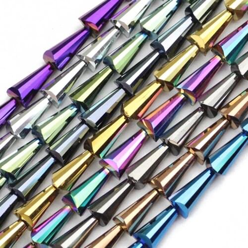 HGKLBB 48pcs Tower shape Austrian crystal beads 6*12mm Plating Color conical loose Spacer beads For Jewelry Making bracelet DIY