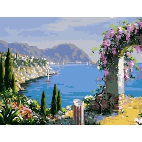 GATYZTORY Seaside Scenery Painting By Numbers Wall Art Picture Canvas By Numbers Handpainted For Home Decors Gift
