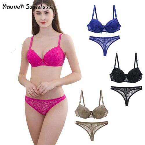 Nouvelle Seamless Lace Floral Underwear Bra Set Push Up Women Bra Comfort Adjustable Bra and Panty Set Sexy Backless Wireless L