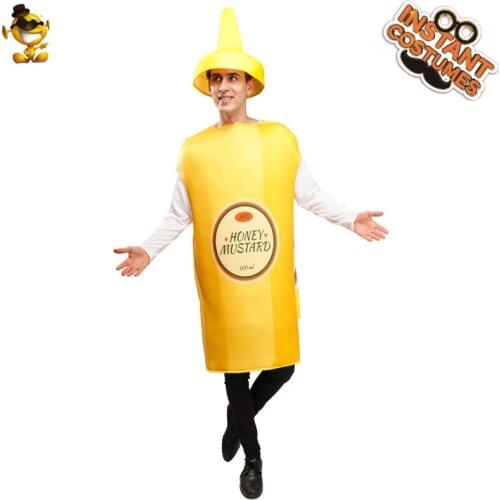 Unisex Mustard Costume for Carnival Party Adult Cosplay Party Fancy Dress Up Halloween Role Play Food Jumpsuit for Men and Women