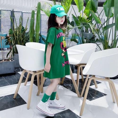 Summer Teen Girls Dress Fashion Casual Loose Kids T-shirt Dress for Girls 3-10 Y Baby Kids Cartoon Print Dress Children Clothes