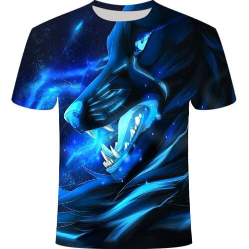 2021 Summer Fashion Men Popular Design Wolf 3D Print T-shirt O Collar Casual Men Boy Short Sleeve Custom T-shirt