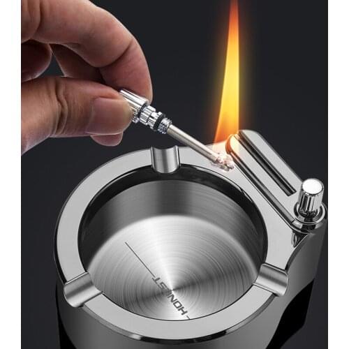 Retro Metal Creative Ashtray Metal Oil Lighter Multifunctional Permanent Flint Kerosene Lighter Business Desktop Decoration