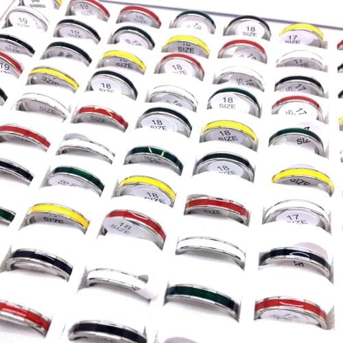 MixMax 50PCs/Lot Mens Womens Rings 4MM Stainless Steel Band Colorful enamel Fashion Jewelry Party Gifts Wholesale 5 Colors
