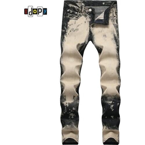 Idopy Mens Vintage Jeans Pants Fashion Streetwear Stretch Denim Trousers For Male Plus Size 28-42 Washed Straight Jeans