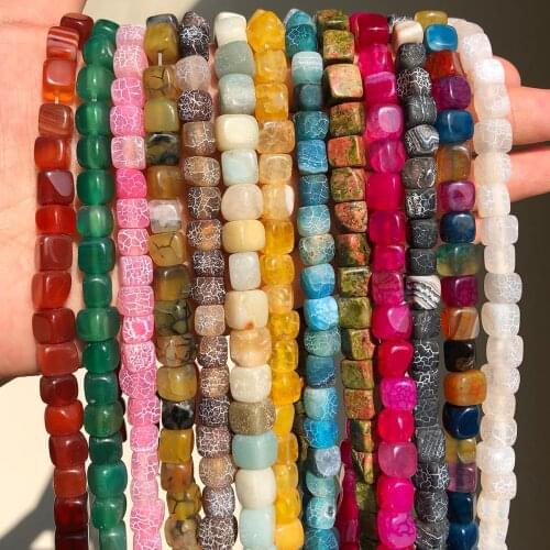 Natural Stone Square Frost Cracked Agates Dragon Veins Agata Loose Beads for Needlework Jewelry Making DIY Necklace Bracelet 8mm