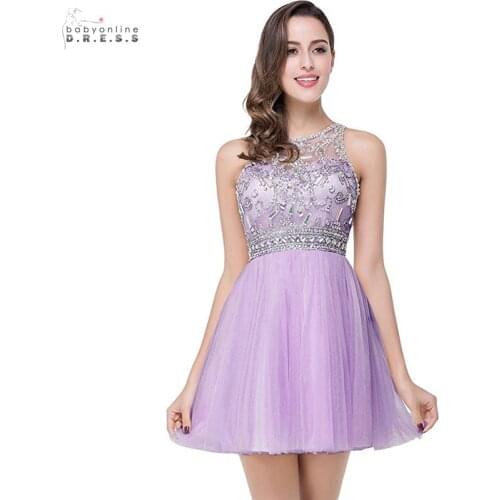 New Arrival Lovely Crystals Homecoming Dresses Draped Sexy Transparent Back Short Party Dresses Vestido De Festa Curto