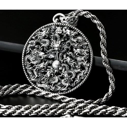 New Kowloon play bead pendant male evil spirit transport domineering dragon brand necklace retro pendant hollow silver pendant