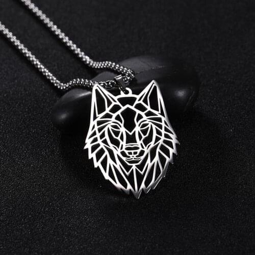 Punk Amulet Wolf Necklace Men Stainless Steel Necklace Women Animal Pendant Fox Beer Dog Heart Box Chain Fashion Jewelry Collier