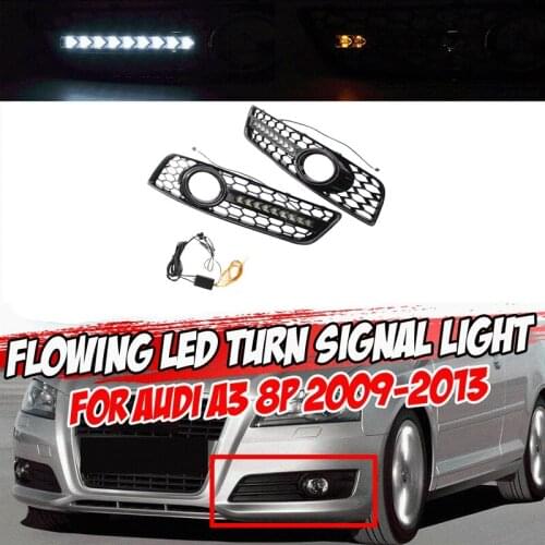 A Pair Honeycomb Bumper Fog Light Grill Grille with LED DRL for - A3 8P 2009-2013 8P0807682D 8P0807681D