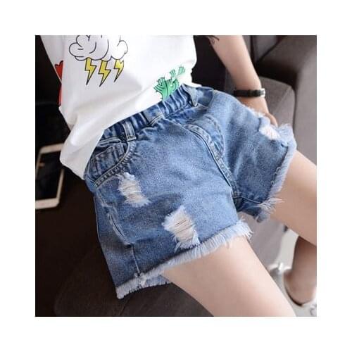Girls plain ripped jean shorts new 2020 girls and children wear jean shorts in summer Girls jean shorts