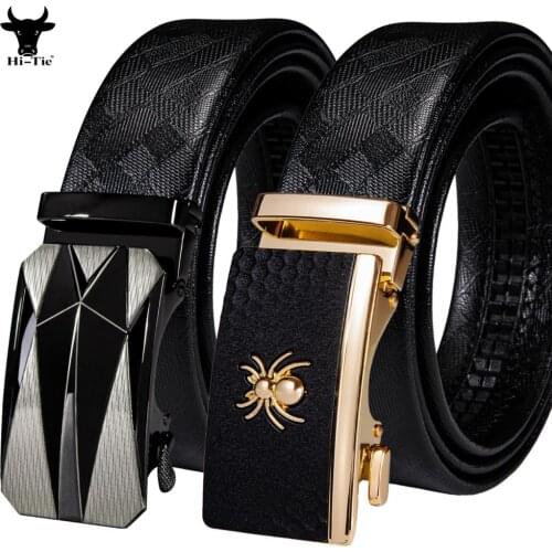 Luxury Automatic Buckles Mens Belts Black Genuine Leather Ratchet Waistband Straps for Dress Jeans Business Daily Formal Casual