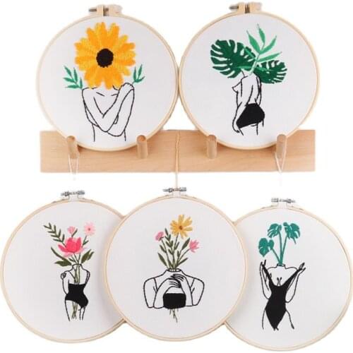 DIY Embroidery Starter Kit for Beginners Adults with 20cm Embroidery Hoop English Instruction Art Needlework Sewing Craft