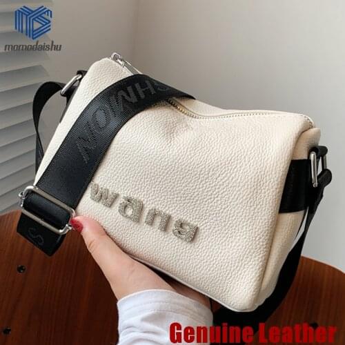 Genuine Leather Shoulder Bag Bags Women Famous Brand Female Fashion Wide Shoulder Strap Soft Women Bag 2021 Womens Handbag
