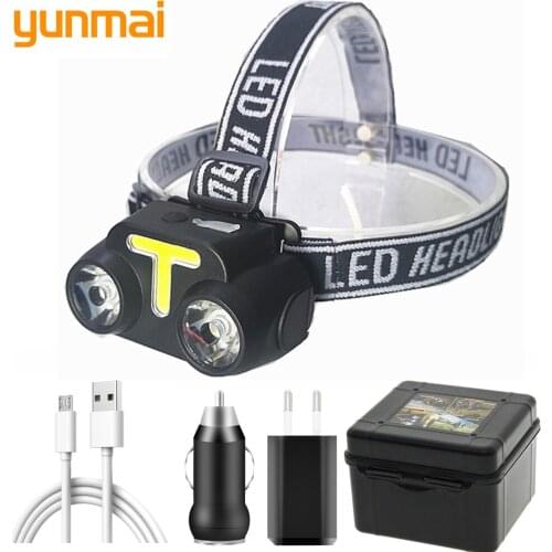 Mini COB LED Headlight Headlamp Bike Light Head Lamp Flashlight USB Rechargeable 18650 Torch Camping Hiking Night Fishing Light