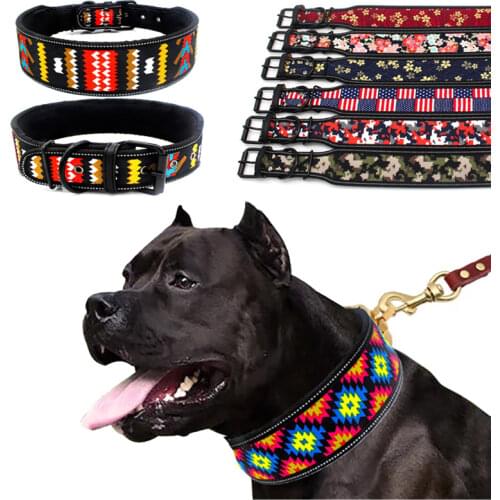 10 Colors Reflective Puppy Big Dog Collar with Buckle Adjustable Pet Collar for Small Medium Large Dogs Pitbull Leash Dog Chain