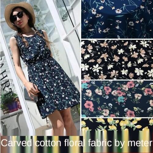 Floral Fashion Engraved Pure Cotton Fabric By The Per Meter for Clothing Clothes Skirt Sewing Daisy Flower Digital Printed Cloth