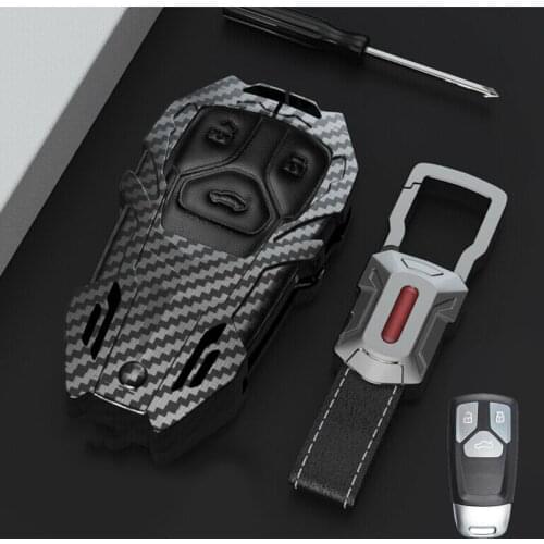 Carbon Fiber Style Pink Car Key Fob Cover Case Shell Chain HoldeFor Audi Q7 TTS A4L A3 A6 Q5 S5 S7 Q5 Car Styling Accessories