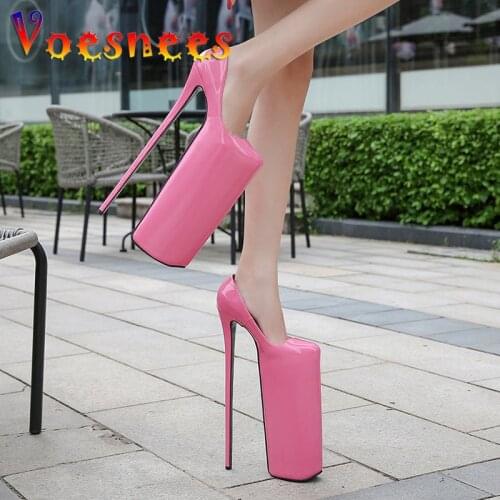 Voesnees Women Shoes Pumps 2020 New Fashion Round Toe Super High Heels 30cm Waterproof Platform Stiletto Pole Dance Party Shoes