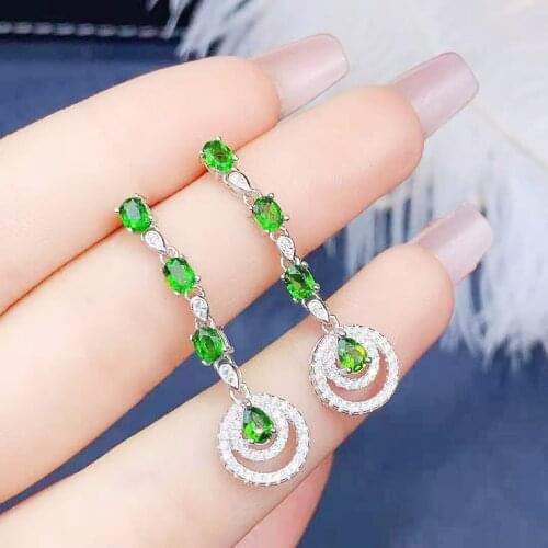 Fine Natural Diopside Fashion Long Earrings Real S925 Pure Silver Charming Superflash Weddings Jewelry For Women MeiBaPJFS
