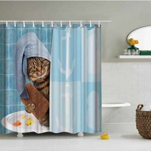 Lovely Cat Printing Shower Curtain Polyester Waterproof Cloth Shower Curtains Bathroom Curtain Bathing Curtain Bath Room Curtain